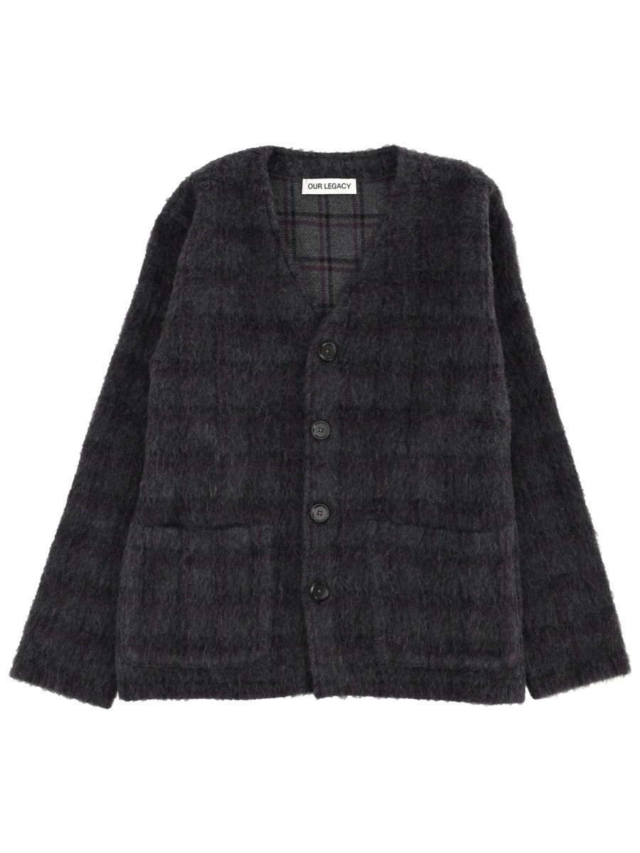Our Legacy Soft Textured Checkered Wool-Blend Cardigan Zwart