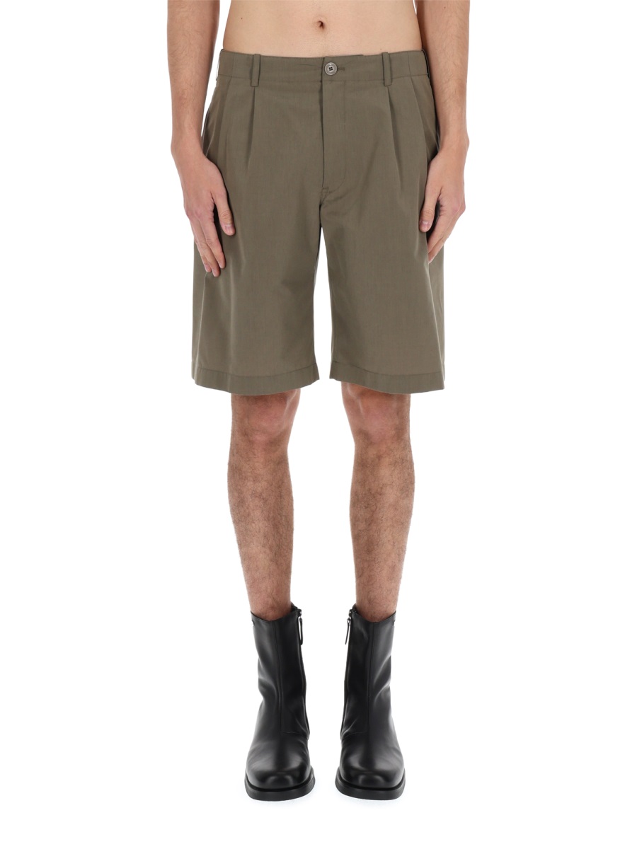 Our Legacy Neutrals Bridge Relaxed Fit Pleated Shorts Grijs