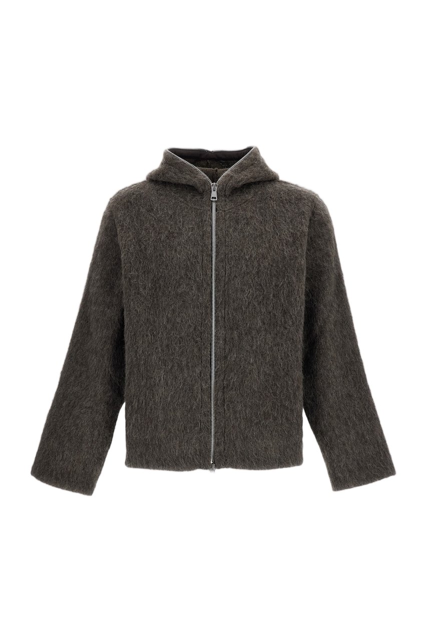 Our Legacy Brushed Wool Blend Hoodie With Two-Way Zip Closure Grijs