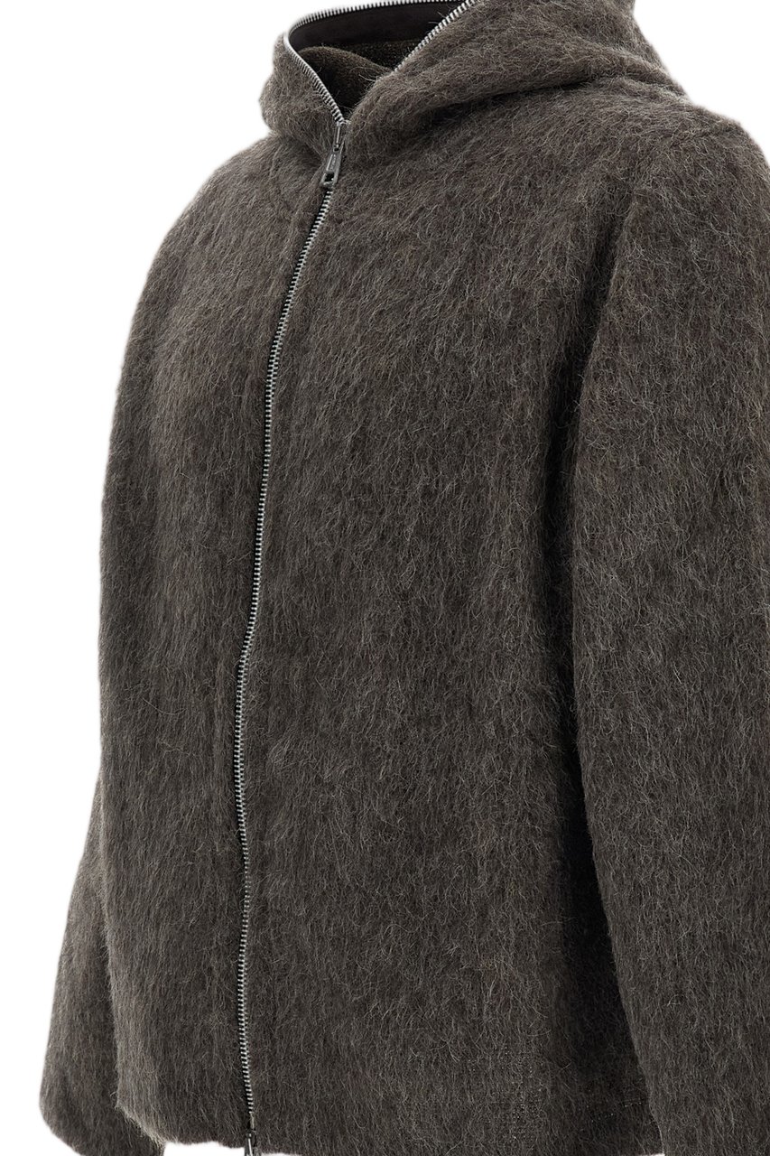 Our Legacy Brushed Wool Blend Hoodie With Two-Way Zip Closure Grijs