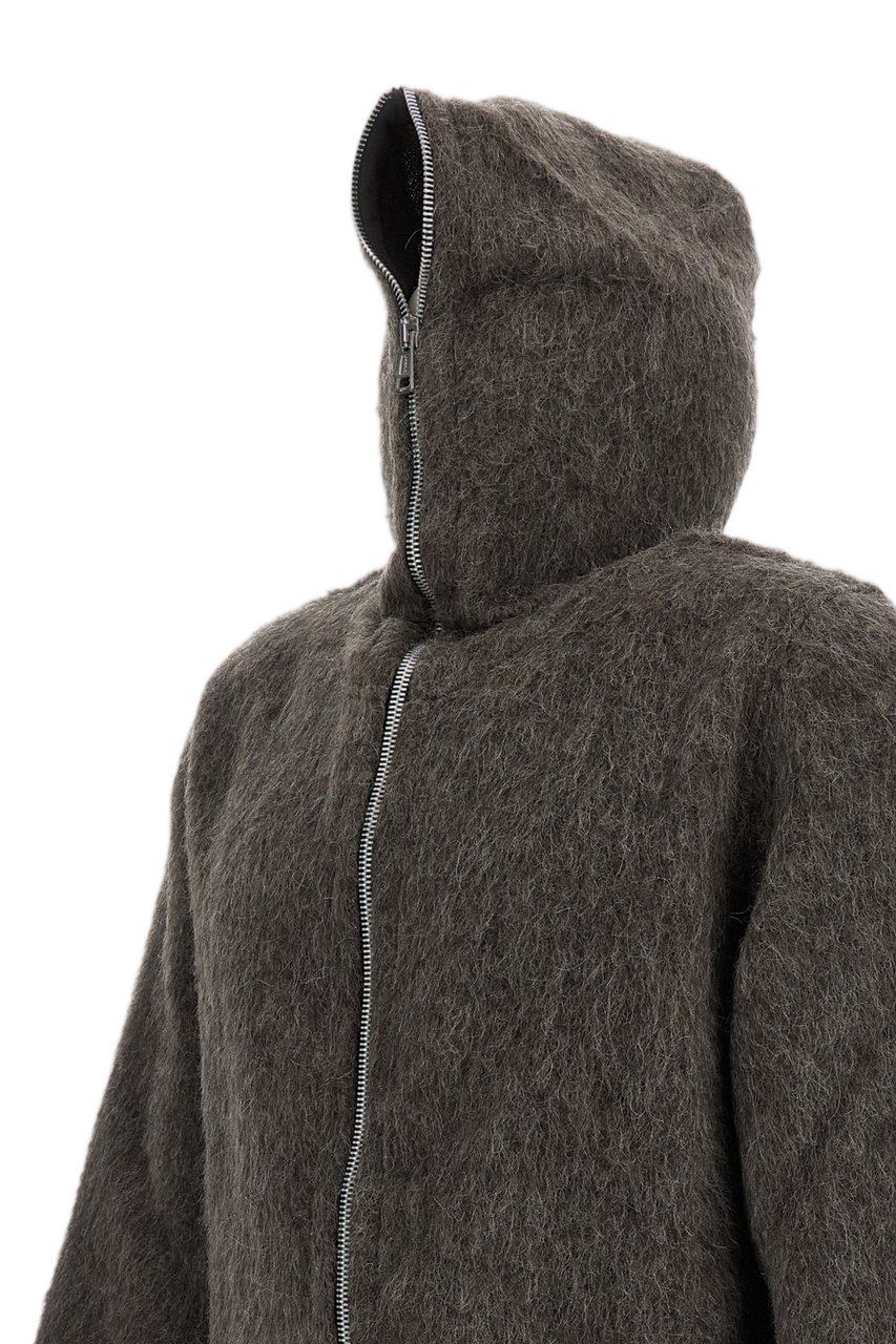 Our Legacy Brushed Wool Blend Hoodie With Two-Way Zip Closure Grijs