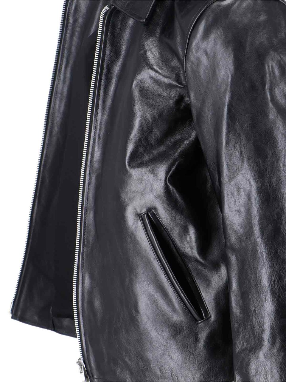 Our Legacy Mini Crinkled Leather Jacket with Classic Collar Zwart