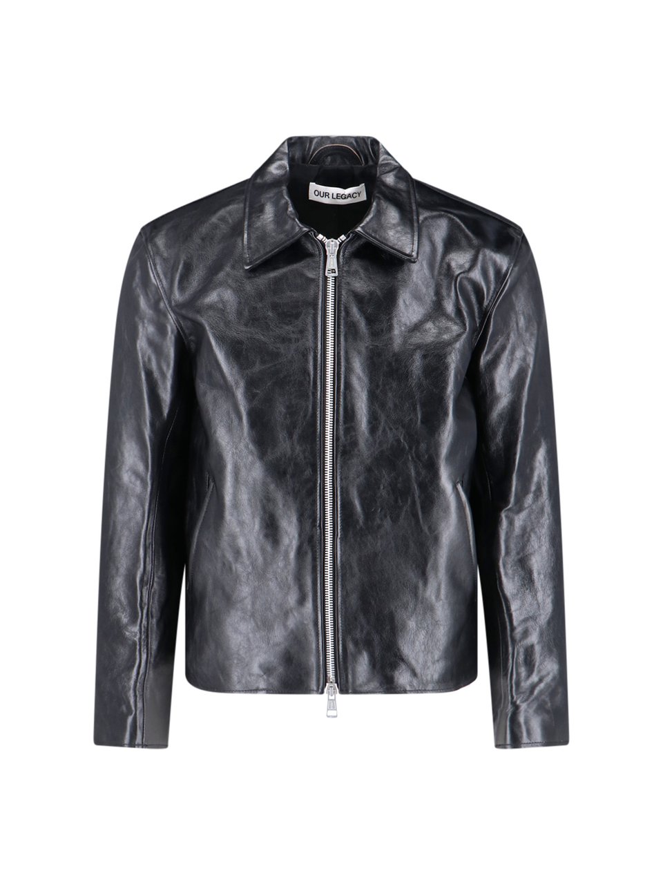 Our Legacy Mini Crinkled Leather Jacket with Classic Collar Zwart