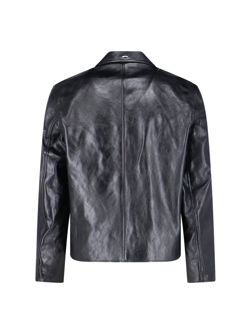 Our Legacy Mini Crinkled Leather Jacket with Classic Collar Zwart