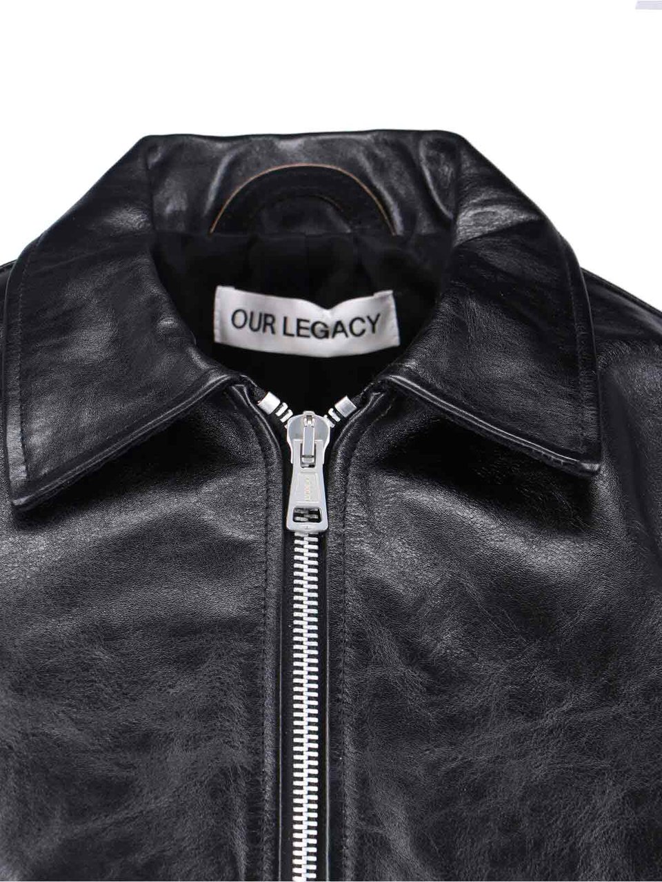 Our Legacy Mini Crinkled Leather Jacket with Classic Collar Zwart