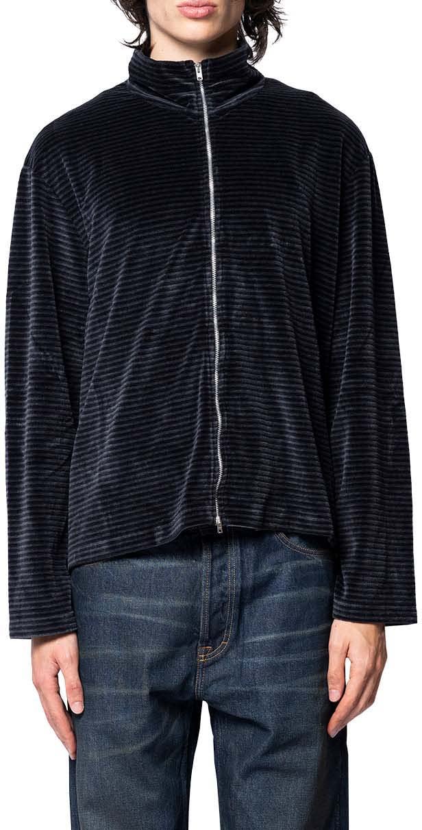 Our Legacy SHRUNKEN FULL ZIP POLO PHANTOM STRIPE VELOUR Zwart