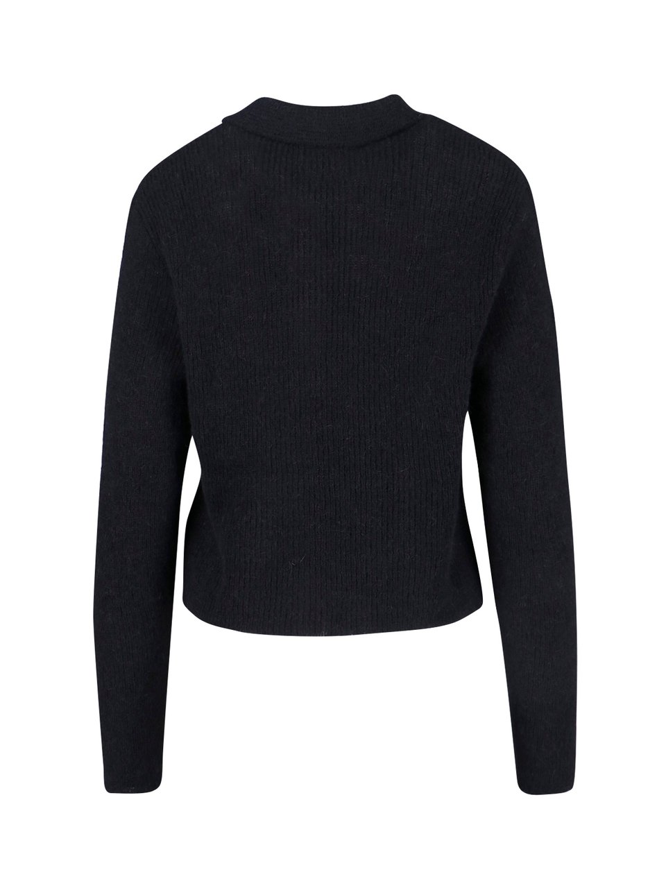 Our Legacy Cropped Ribbed Knit Cardigan with Classic Collar Zwart