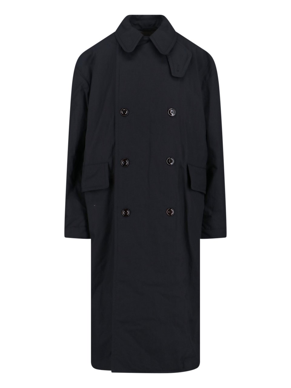 Our Legacy Double-Breasted Black Coat With Round Collar Zwart