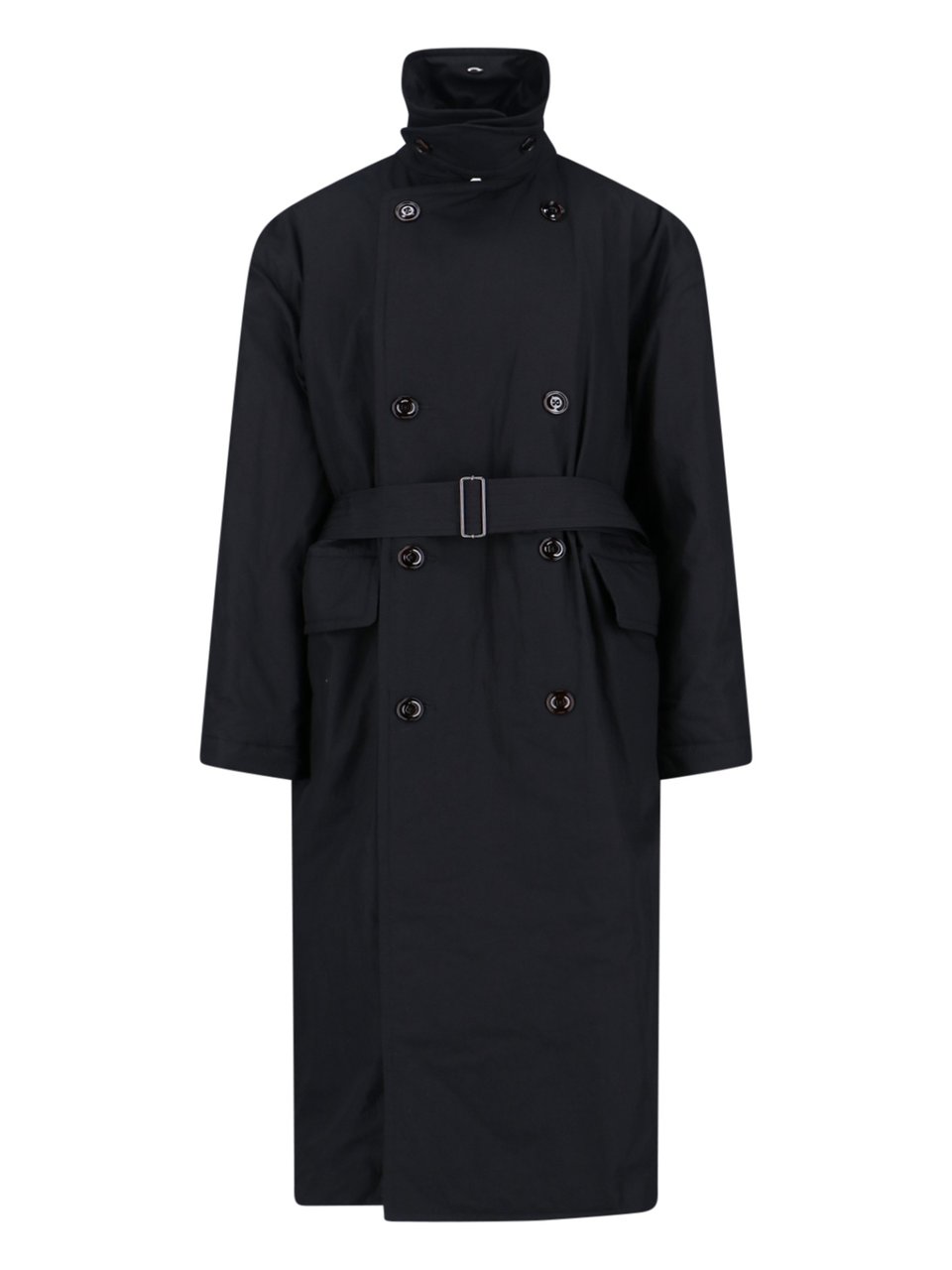 Our Legacy Double-Breasted Black Coat With Round Collar Zwart