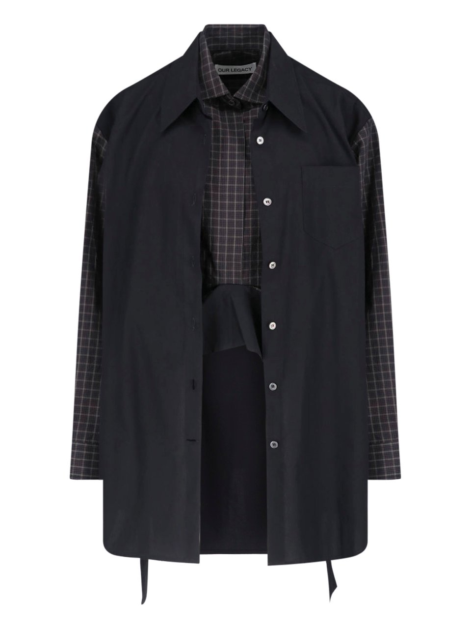 Our Legacy Black Layered Checkered Detail Shirt Zwart
