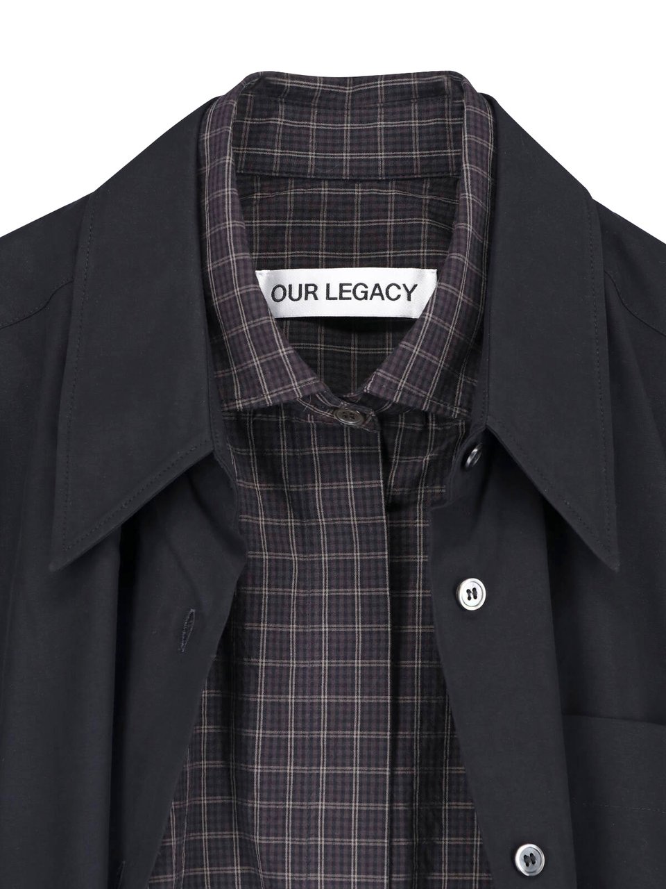 Our Legacy Black Layered Checkered Detail Shirt Zwart