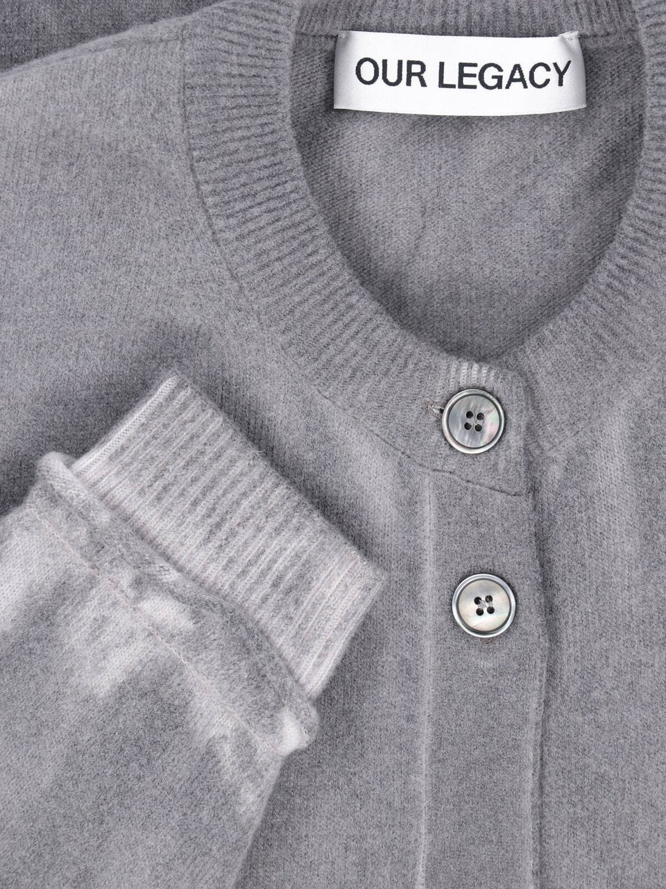 Our Legacy Grey Plush Button-Up Ribbed Sweater Grijs