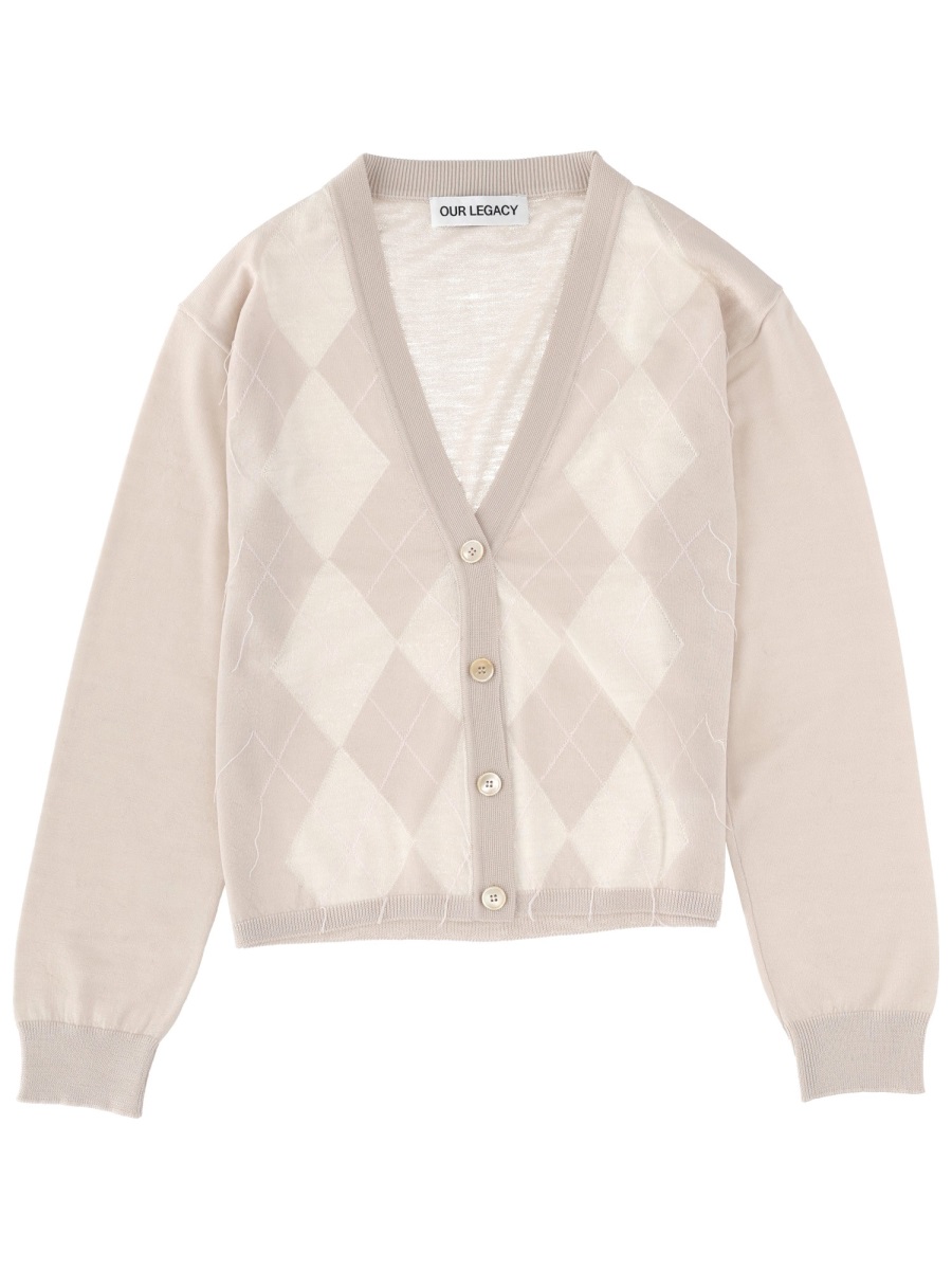 Our Legacy Multicolor Argyle Cropped Cardigan Neutraal