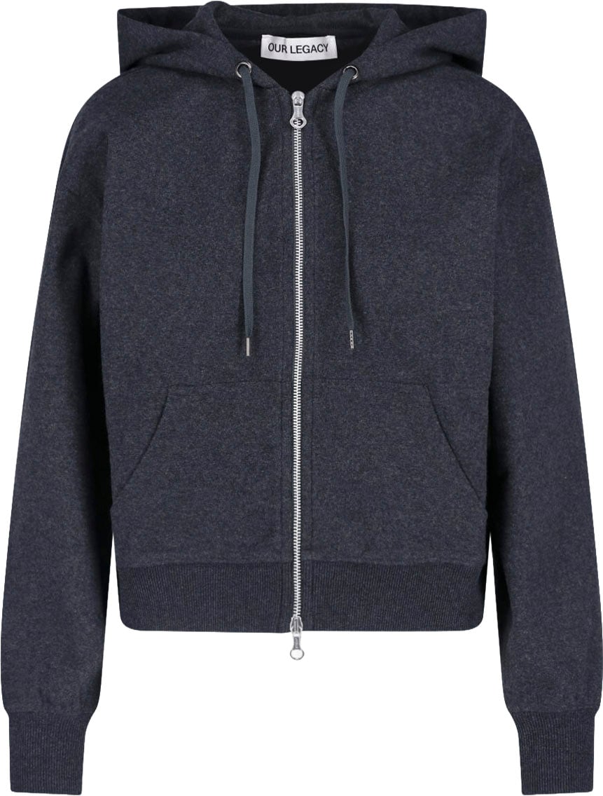 Our Legacy Dark Heathered Zip-Up Cropped Hoodie Grijs