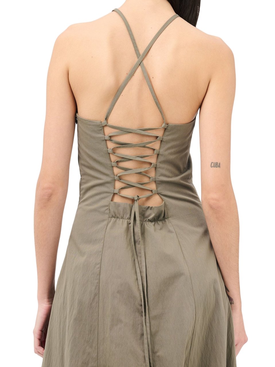 Our Legacy Poise Fitted Crisscross Midi Dress Zwart