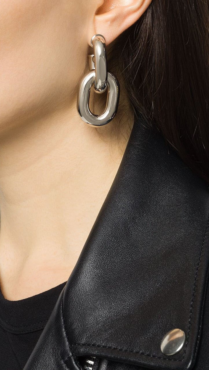 Paco Rabanne Silver XL link double hoops earrings Zilver