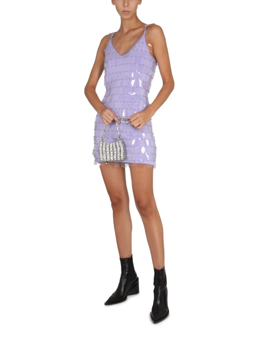Paco Rabanne Textured Mini Dress With V-Neckline Paars