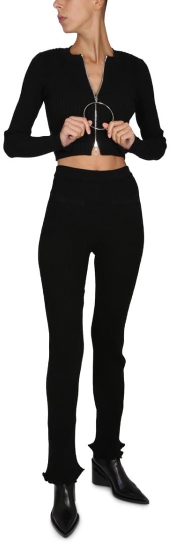 Paco Rabanne Ribbed Flare Leggings With Elastic Waistband Zwart
