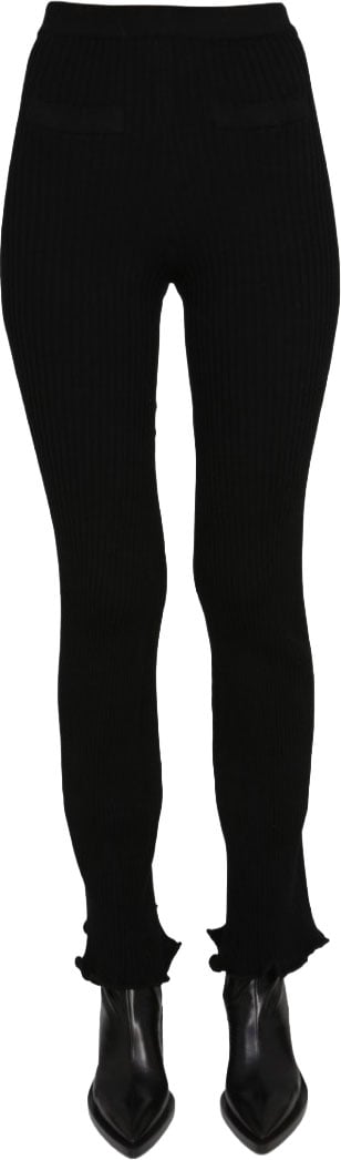 Paco Rabanne Ribbed Flare Leggings With Elastic Waistband Zwart