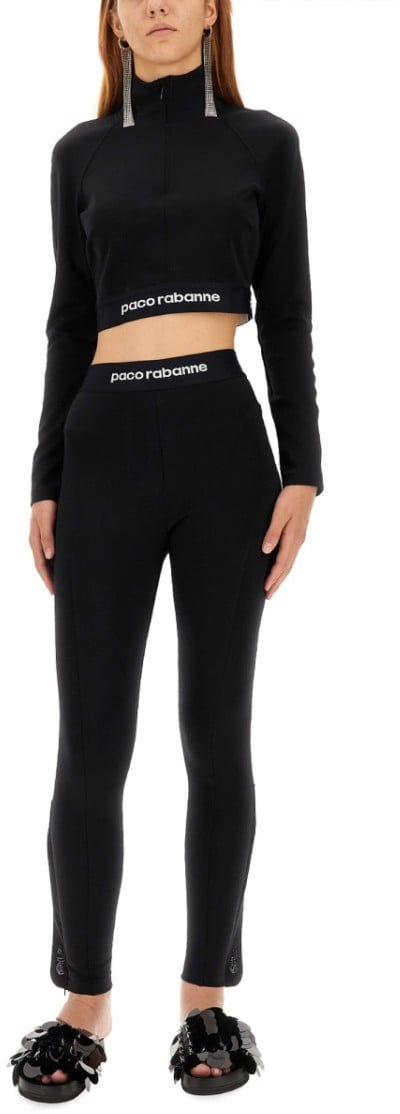 Paco Rabanne Cropped Top With High Collar Zwart