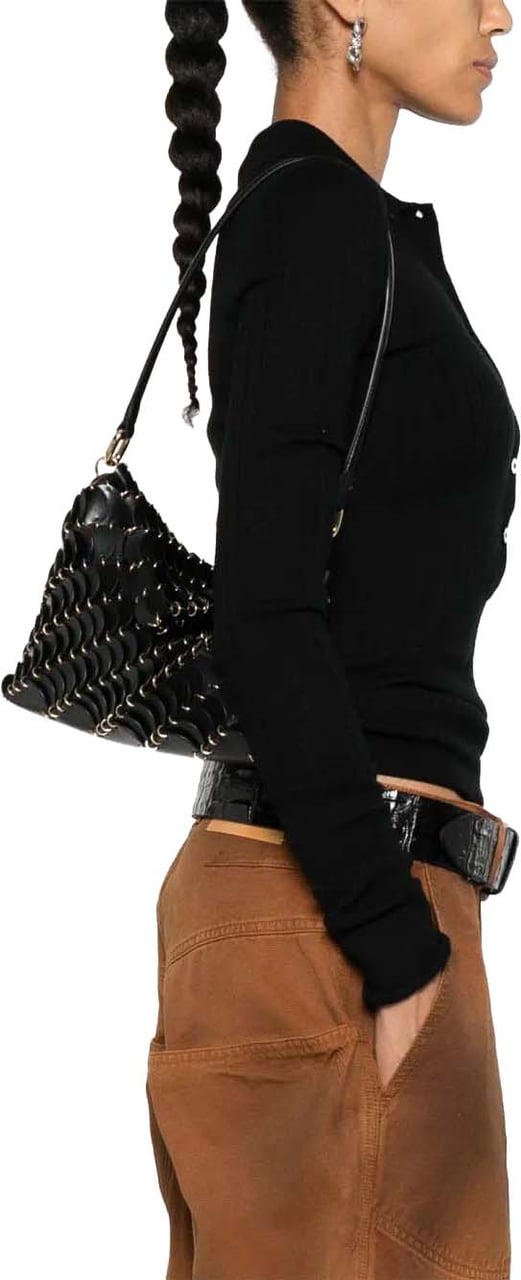 Paco Rabanne Structured Minimalist Pochette with Smooth Surface Zwart