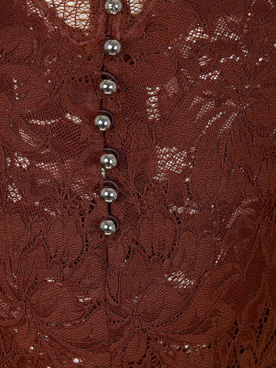 Paco Rabanne Brown Floral Lace Midi Skirt with Scalloped Hem Bruin