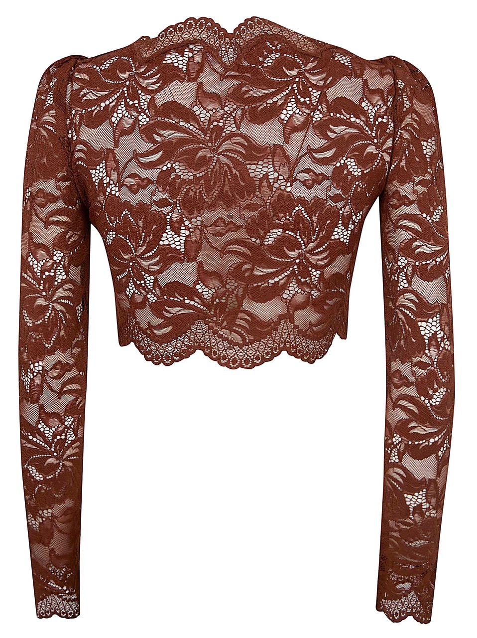 Paco Rabanne Lace Top with Scalloped Edges and Boat Neck Design Bruin