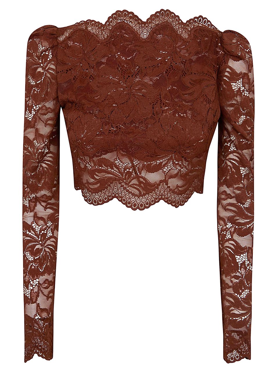 Paco Rabanne Lace Top with Scalloped Edges and Boat Neck Design Bruin