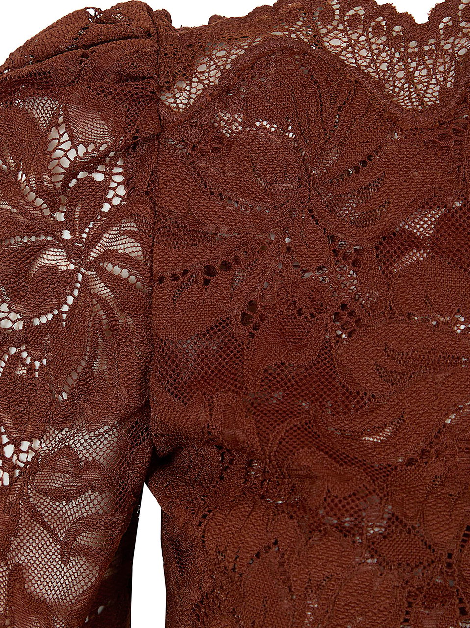 Paco Rabanne Lace Top with Scalloped Edges and Boat Neck Design Bruin