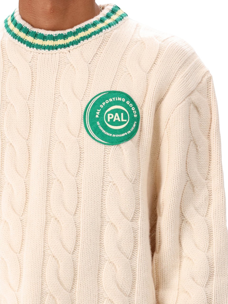 PAL PAL Sporting Goods Trui Wit Bye Cable Knit Wool Cricket Sweater Beige
