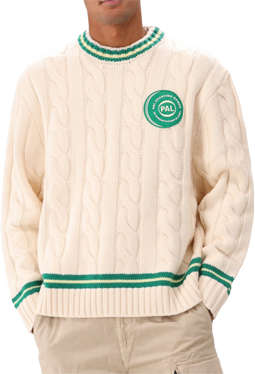 PAL PAL Sporting Goods Trui Wit Bye Cable Knit Wool Cricket Sweater Beige