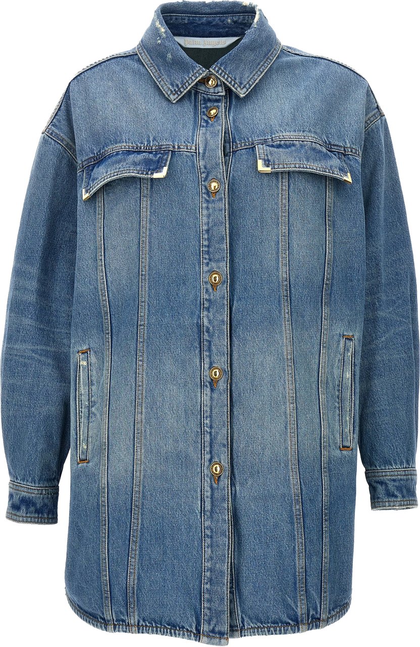 Palm Angels Blue Cotton Denim Jacket Lichtblauw