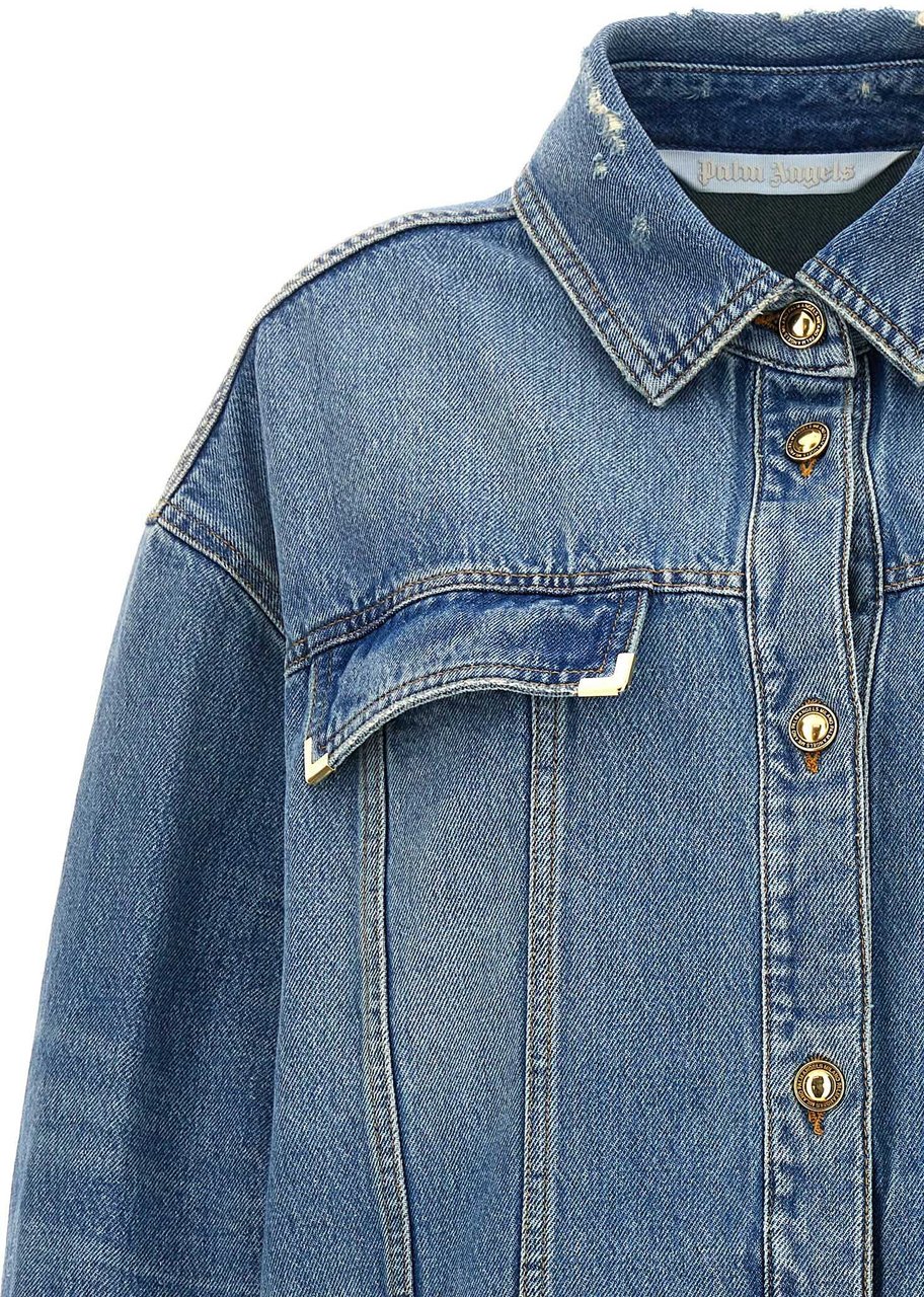 Palm Angels Blue Cotton Denim Jacket Lichtblauw