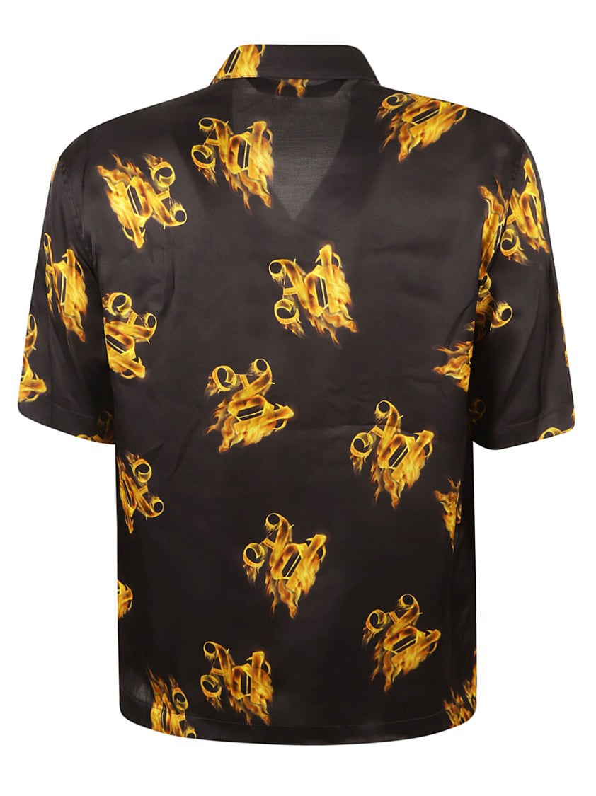 Palm Angels Short-Sleeved Shirt With Flame Motifs Zwart