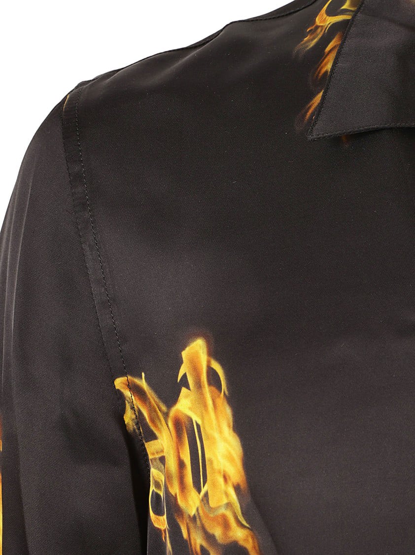 Palm Angels Short-Sleeved Shirt With Flame Motifs Zwart