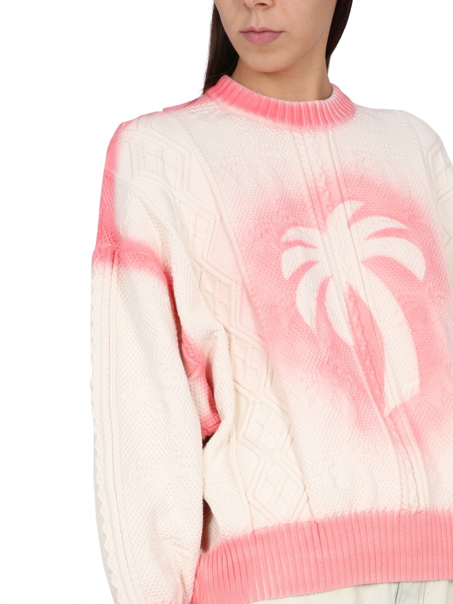 Palm Angels PATENT LEATHER EFFECT PALM SWEATER Wit