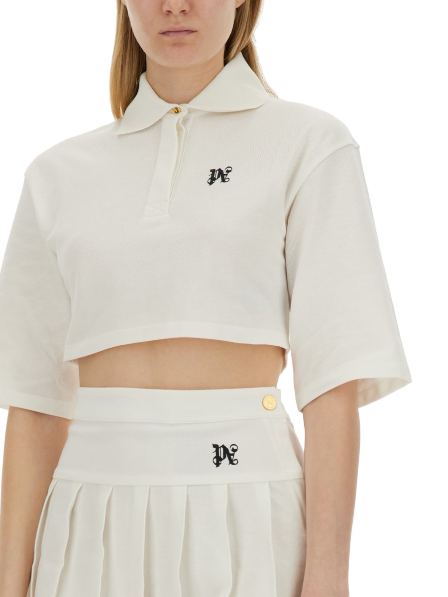 Palm Angels MONOGRAM CROPPED POLO SHIRT Wit