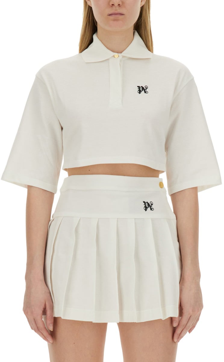 Palm Angels MONOGRAM CROPPED POLO SHIRT Wit