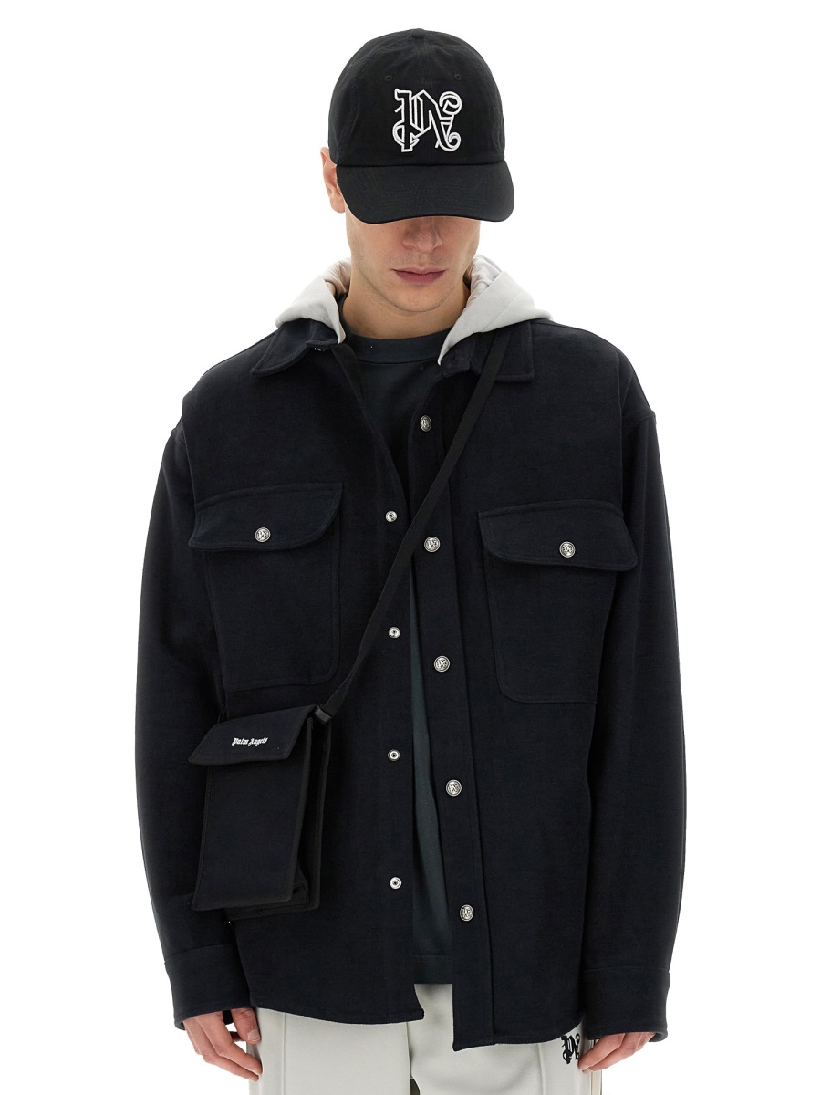 Palm Angels SHIRT-JACKET WITH MONOGRAM Zwart
