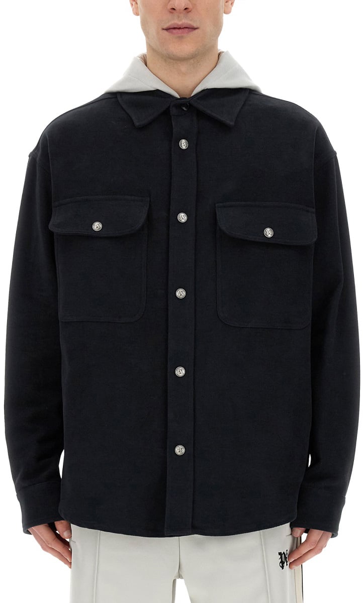 Palm Angels SHIRT-JACKET WITH MONOGRAM Zwart