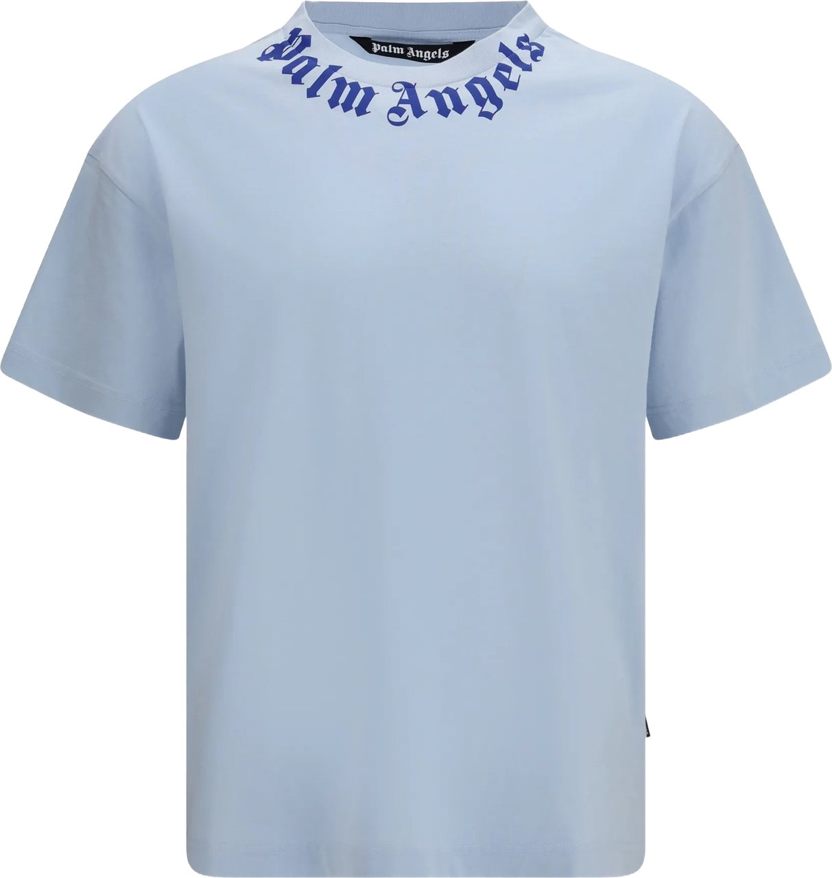 Palm Angels Light Blue Neck Logo Cotton T-Shirt Blauw