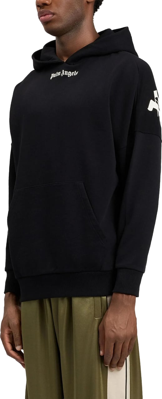 Palm Angels Black Classic Logo Over Cotton Hoodie Zwart