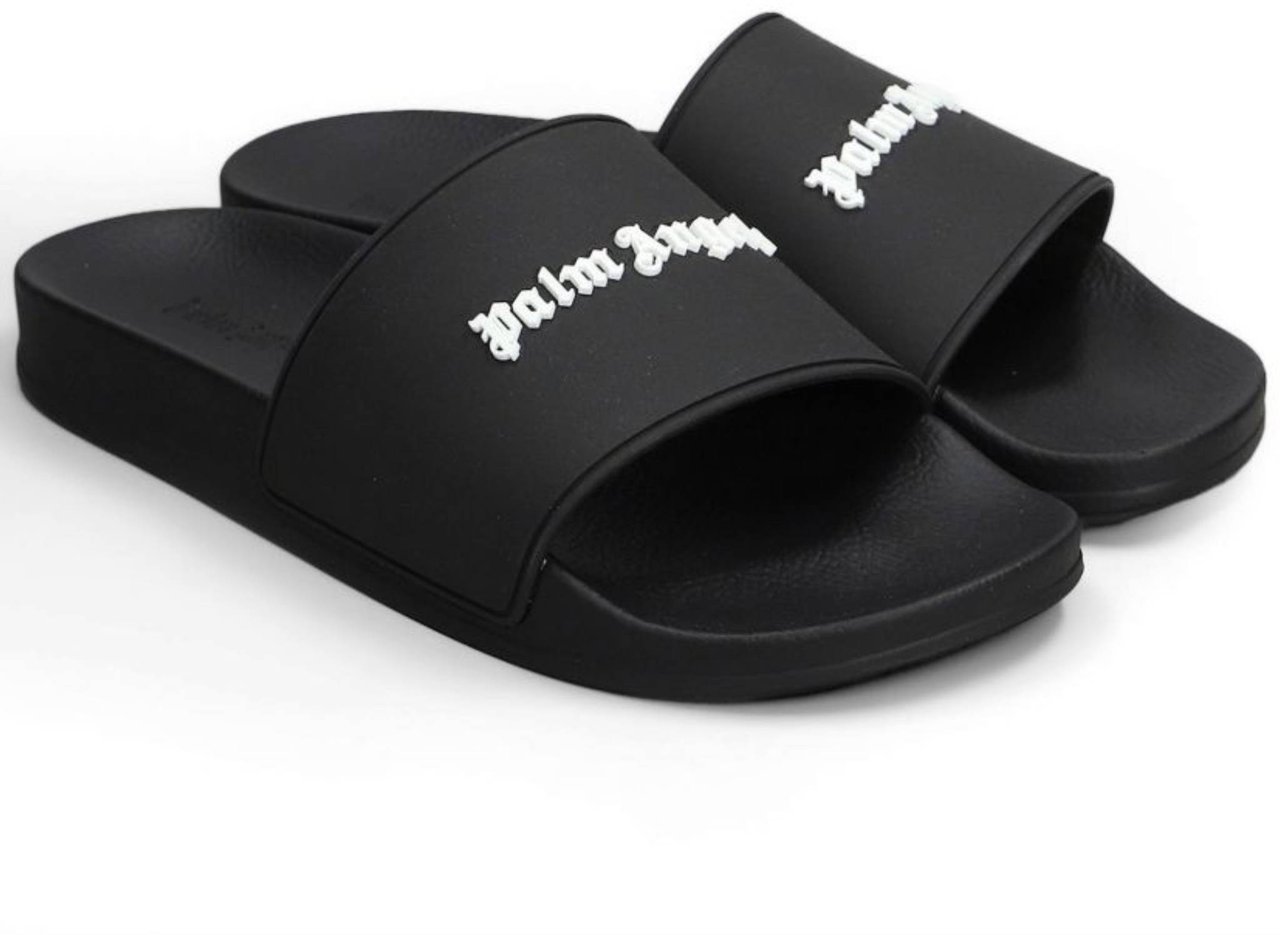 Palm Angels Black Classic Logo Sliders Logo Sandals Zwart