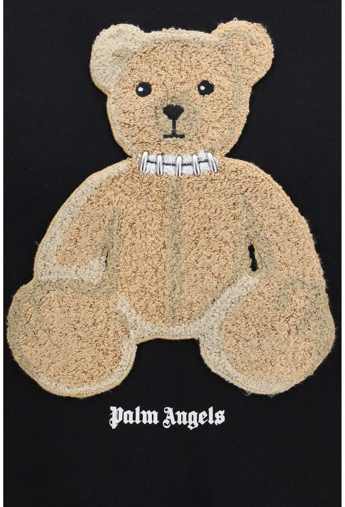 Palm Angels Textured Teddy Bear Applique Crew Neck Sweater Zwart