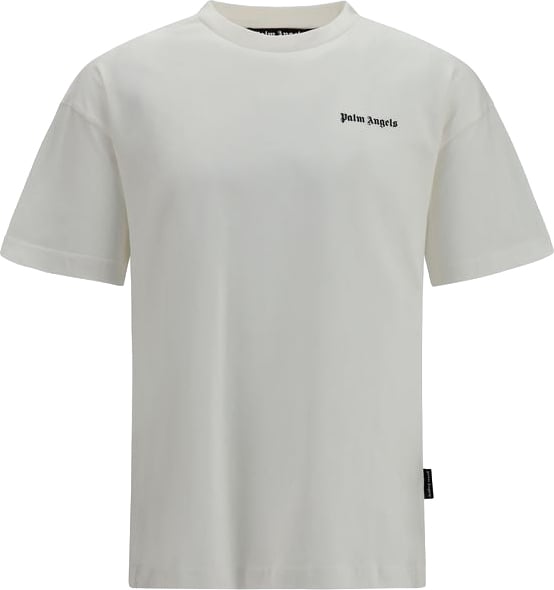 Palm Angels White Cotton T-Shirt Zwart
