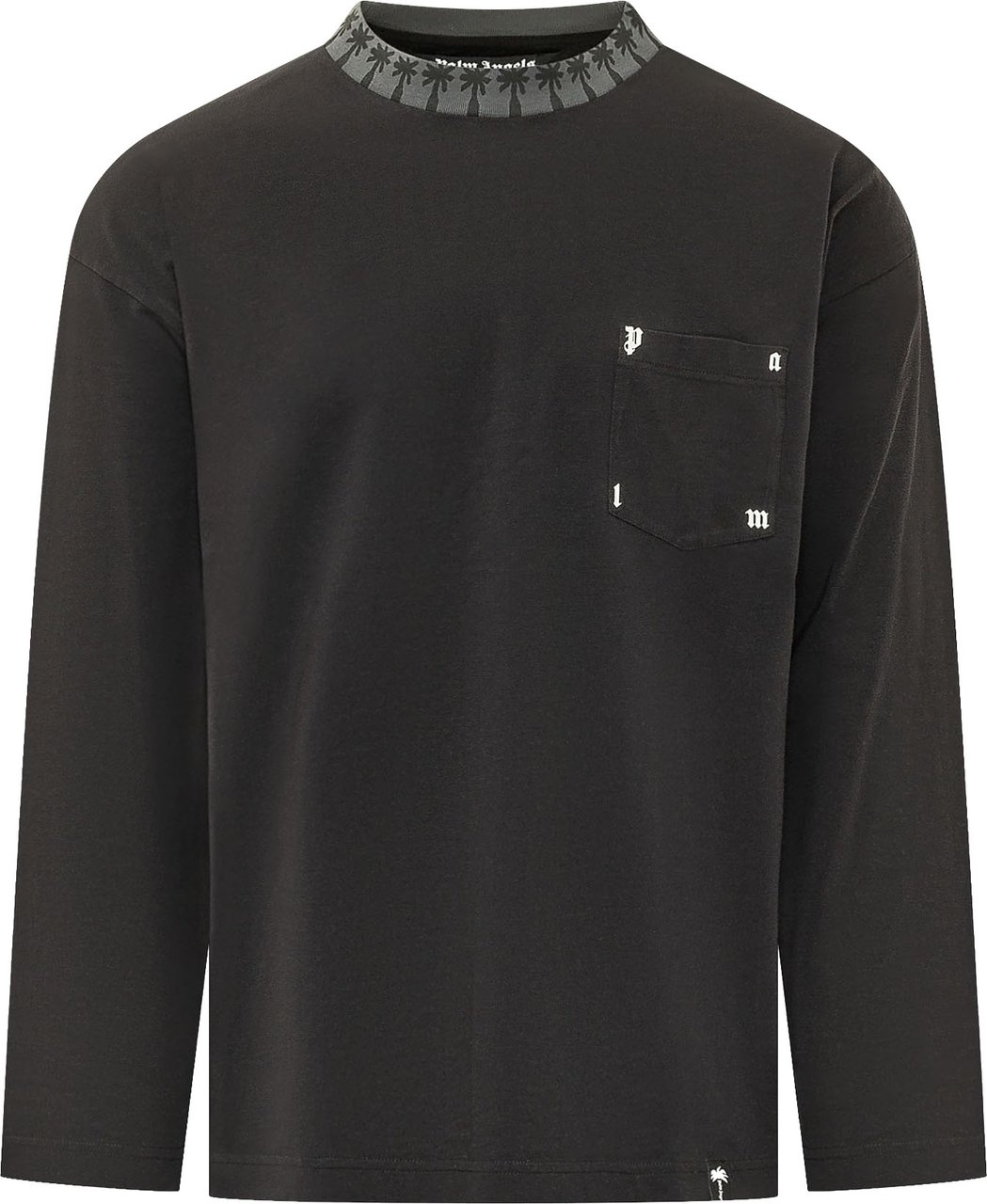 Palm Angels T-shirt con Taschino a Maniche Lunghe Donkergrijs