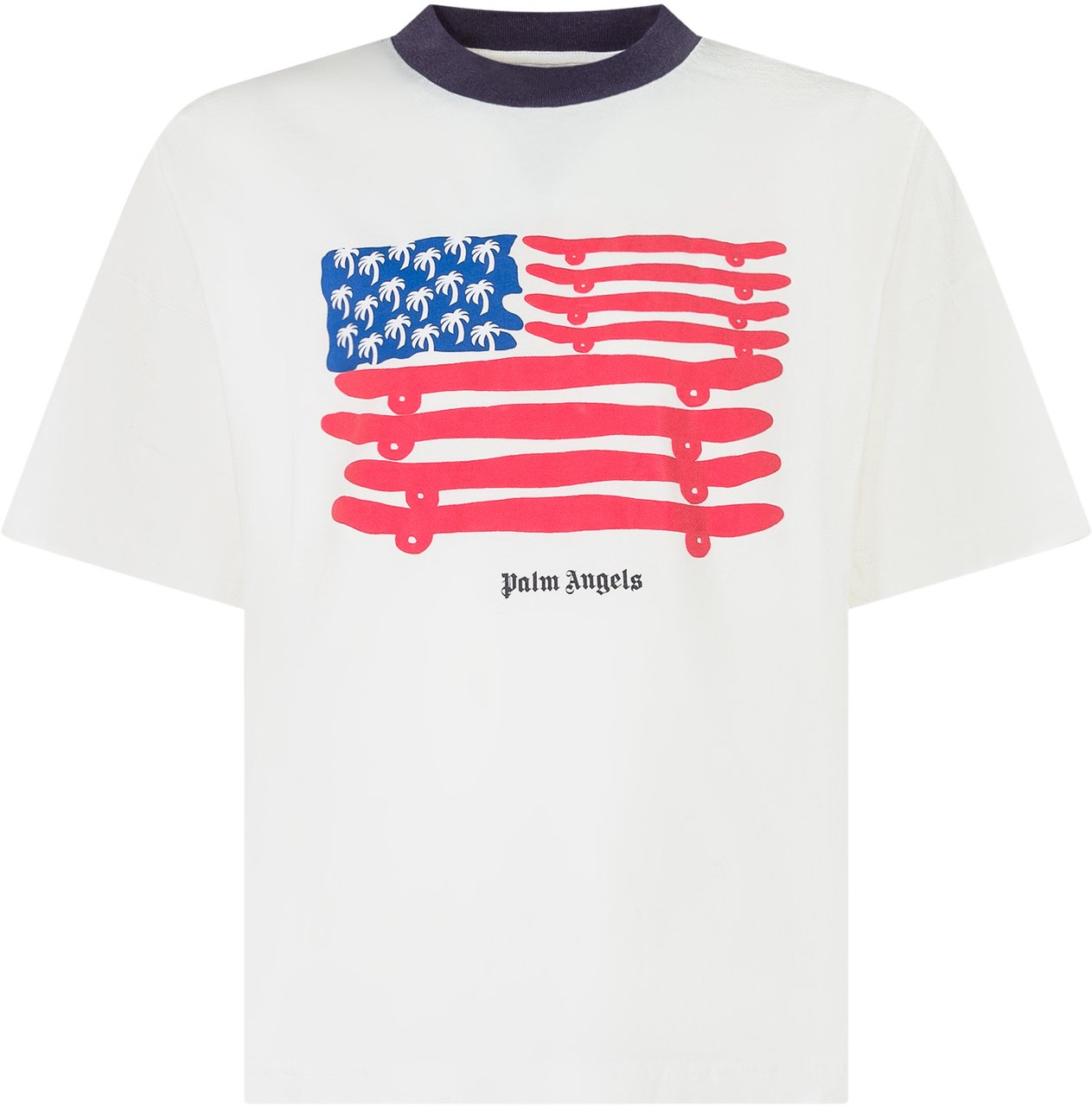 Palm Angels Palm Angels Kids T-shirt Bianco con Stampa Flag Wit