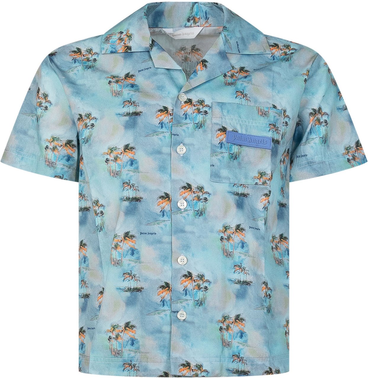 Palm Angels Camicia Bowling con Stampa Palme Lichtblauw