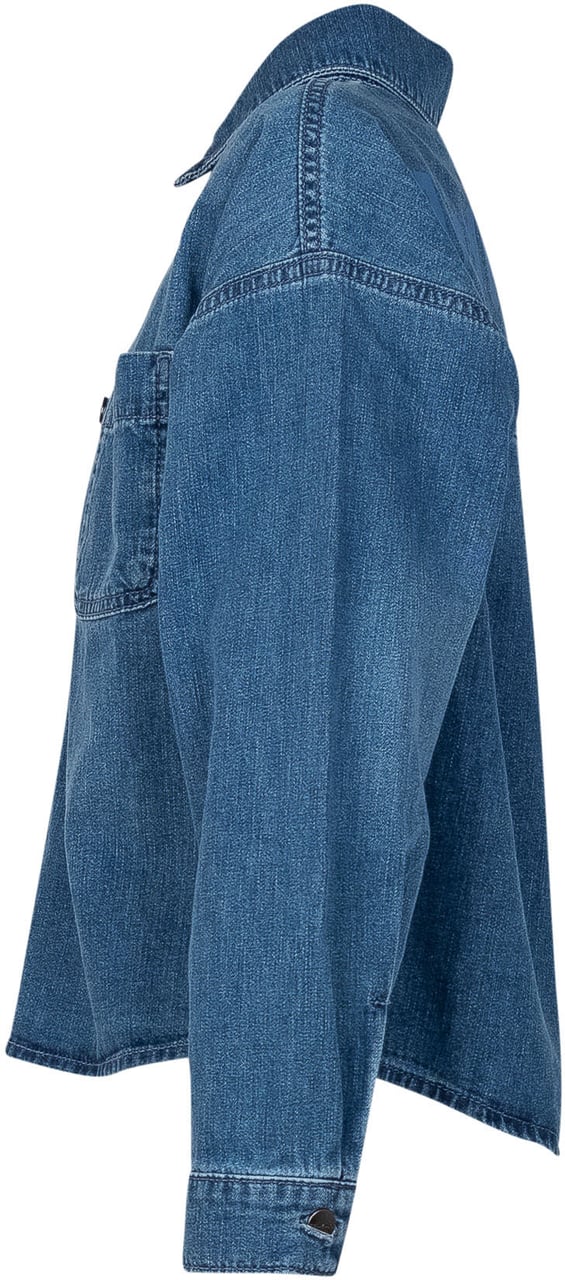 Palm Angels Camicia in Denim con Tasca Blauw