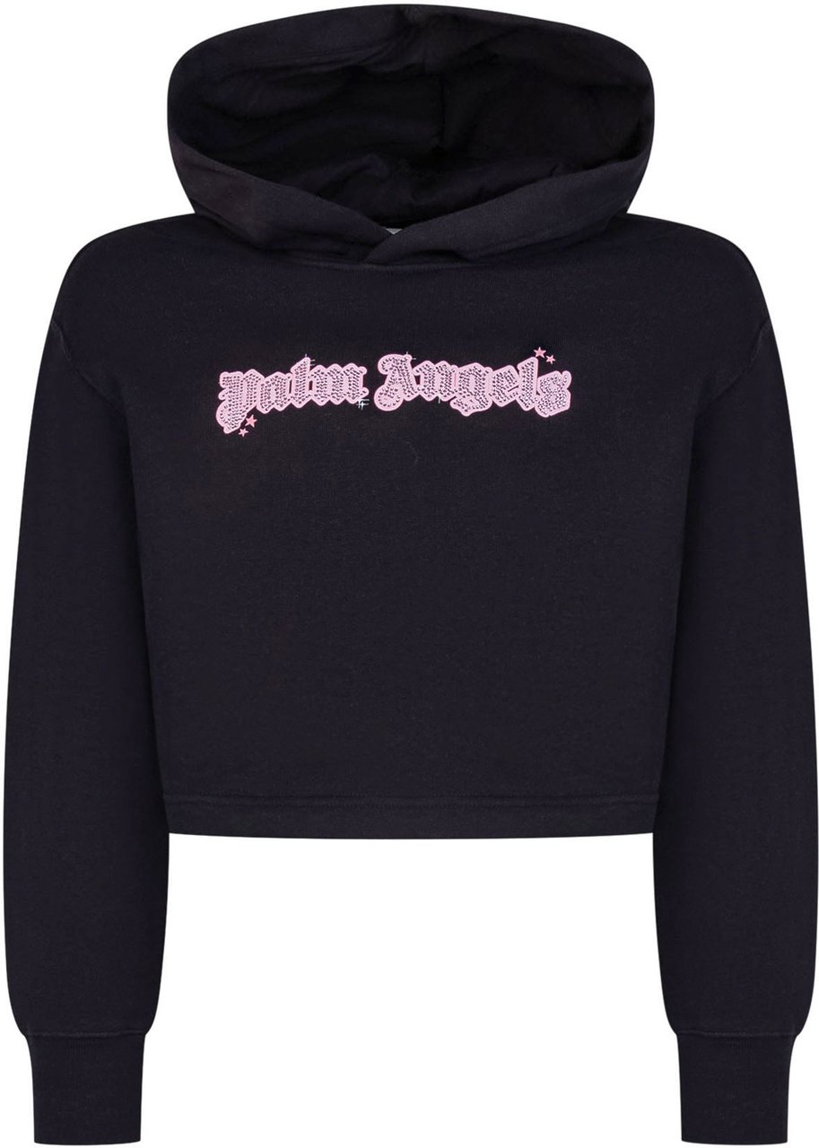 Palm Angels Felpa con Cappuccio Crop con Logo Applicato Zwart